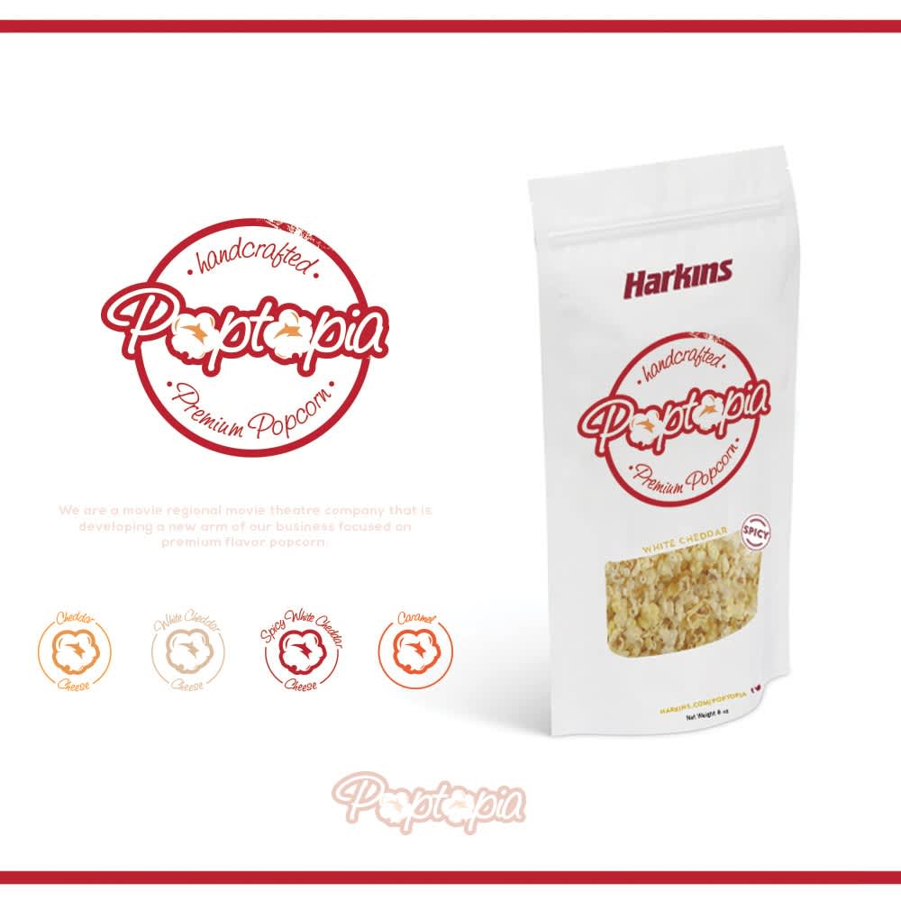 Poppin&rsquo; popcorn logo and packaging design