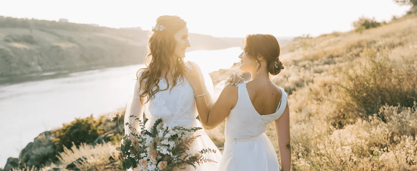 two brides celebrating a wedding in nature