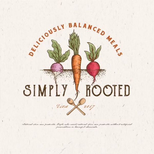 Logo featuring handdrawn vegetables for a vintage and handmade look