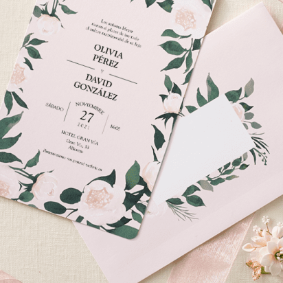 floral and green wedding invitation set