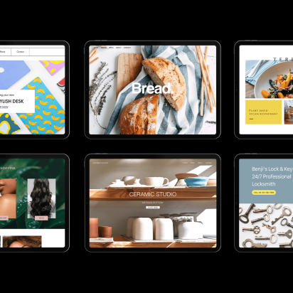 6 web designs in a grid layout