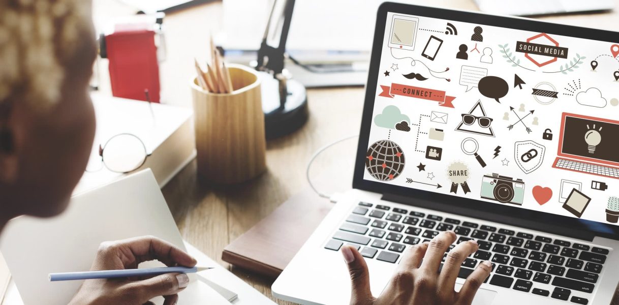 Digital sticker designs on a laptop scree