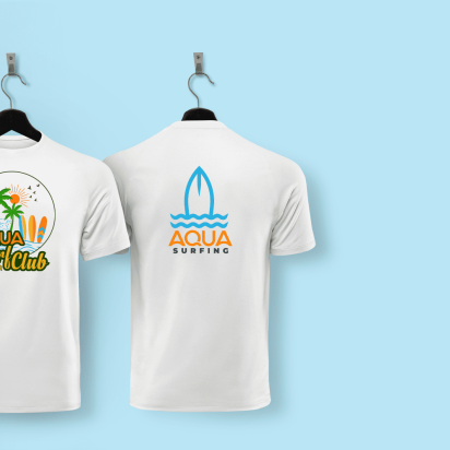 surfer t shirt design on light blue backdrop