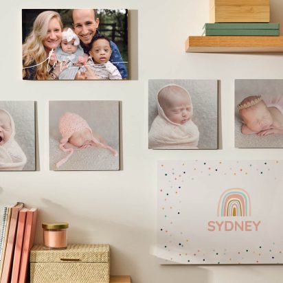wall of sentimental baby pictures