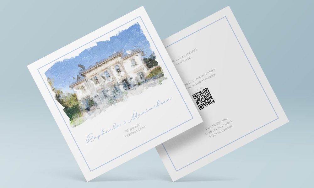 Custom watercolor wedding invitation design