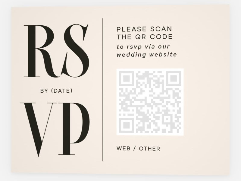 Modern wedding RSVP card with a QR code