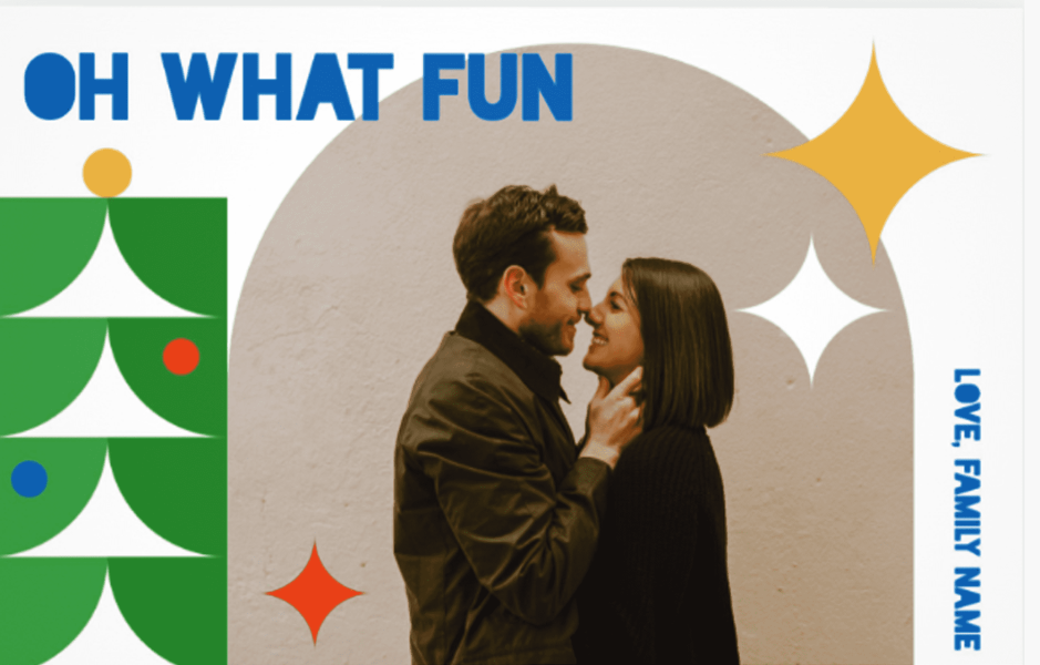 Retro holiday card featuring a couple