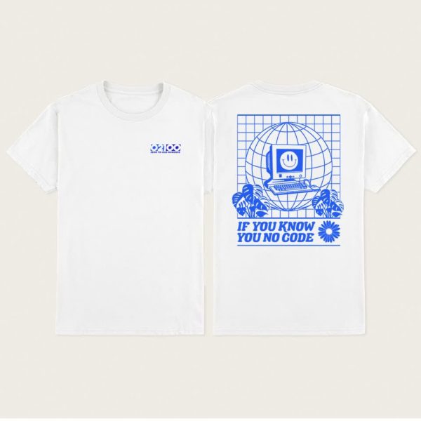 white and blue T-shirt design coding company merch