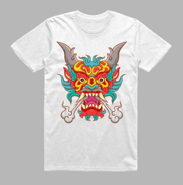 white and black T-shirts with a colorful dragon graphic