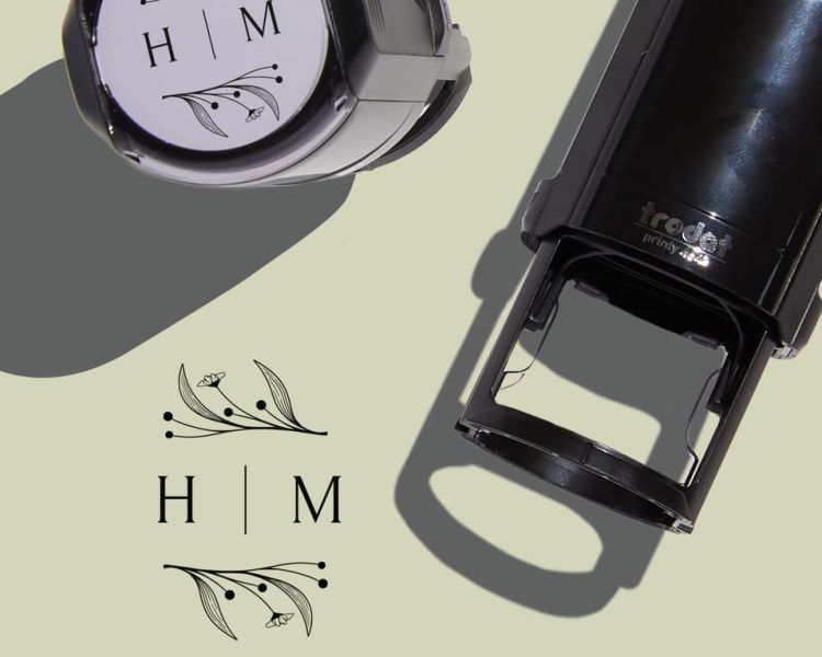 Custom stamp with a monogram wedding logo