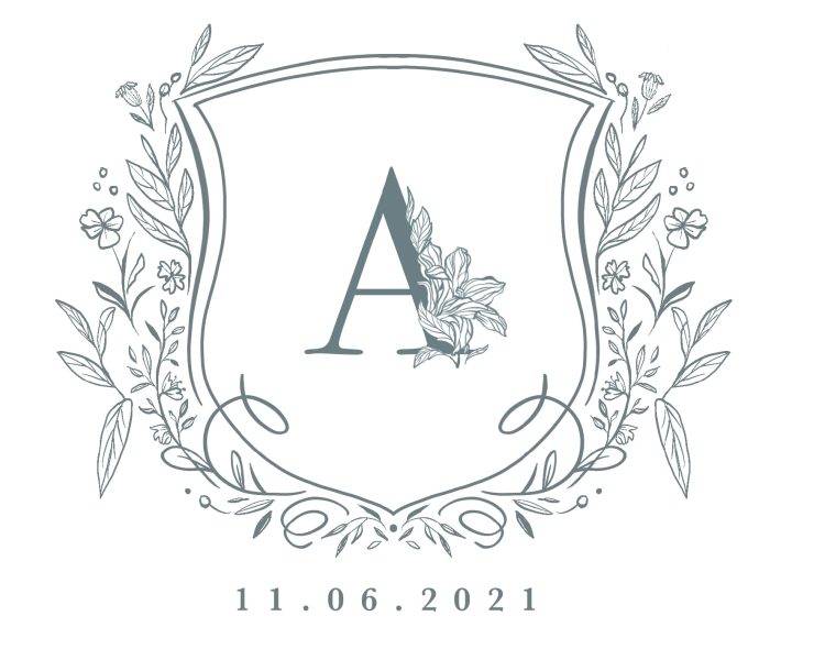 Wedding monogram logo with a floral border
