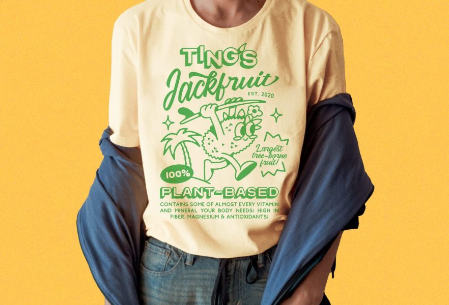 green and yellow T-shirt design for plant-based brand jackfruit brand