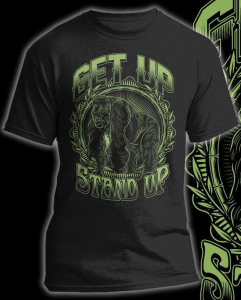 green illustration of a gorilla on a black T-shirt color combinations