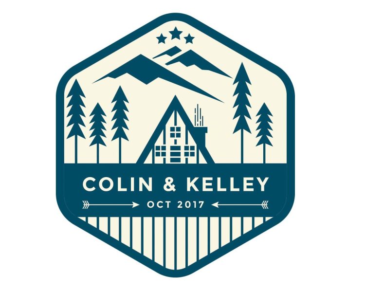 Destination wedding logo with mountains and trees