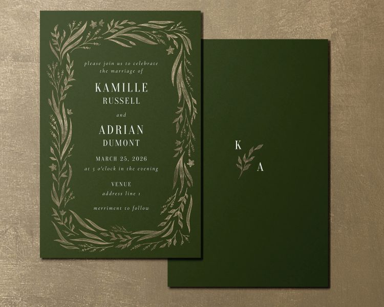 A rustic wedding logo on a wedding invitation