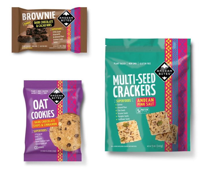 Snack packaging design with patterns and colors inspired by Andean culture