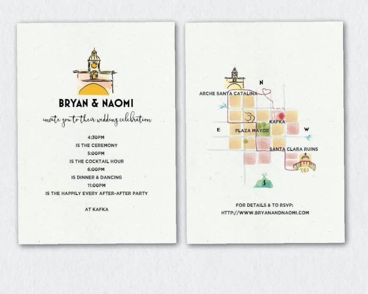 Destination wedding logo with a watercolor illustration