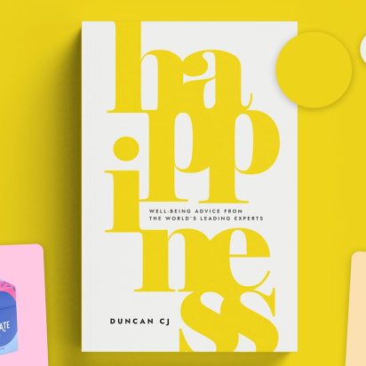 collage of book cover and stationary in bright canary yellow color