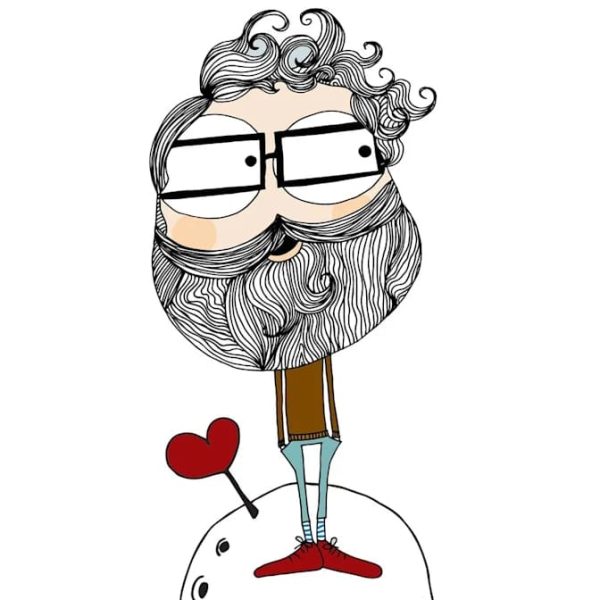 Old man with gray hair and beard mascot