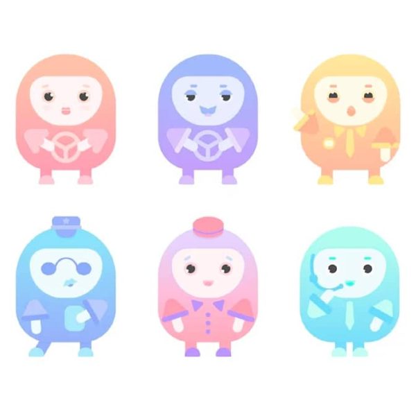 Multiple round creatures for various jobs as mascots