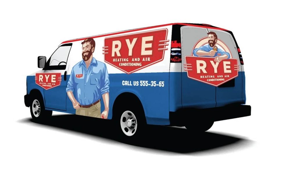 Worker in uniform mascot on a van design