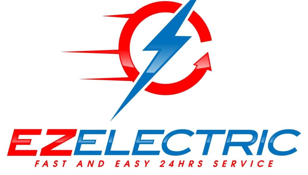 Red and blue logo with lightening bolt for electrician logos
