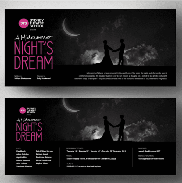 Black flyer design idea for a theater school