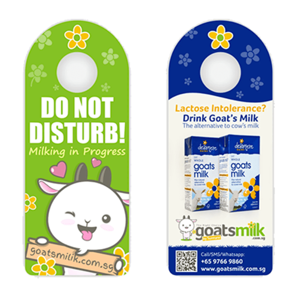 Flyer design for Goats Milk that doubles as a door handle