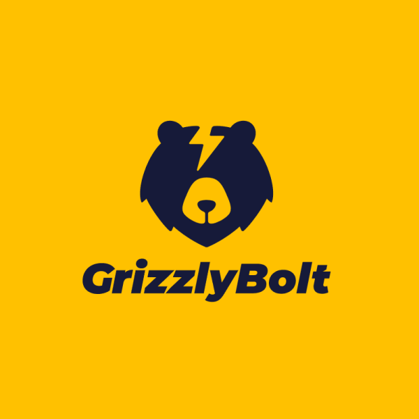Lightening bolt on a bear's head for GrizzlyBolt logo design