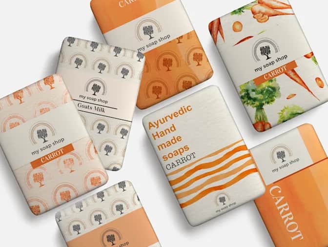 Ayurvedic carrot soap packaging idea with organic designs