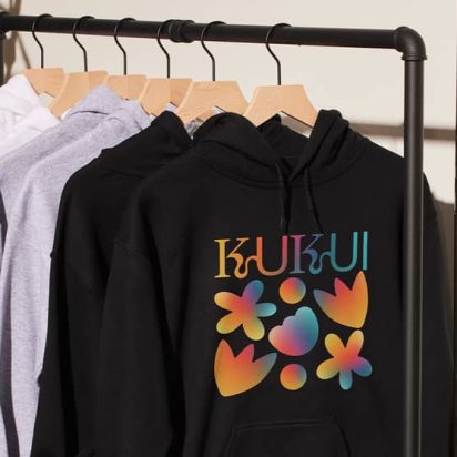 Different types of hoodies on a clothing rack.