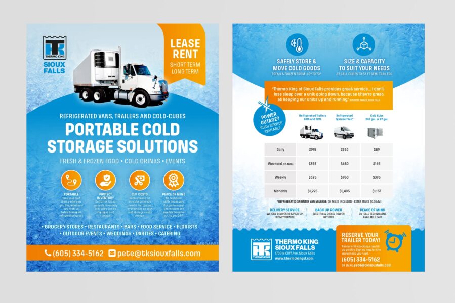 Double-sided flyer to promote a portable cold storage solution business