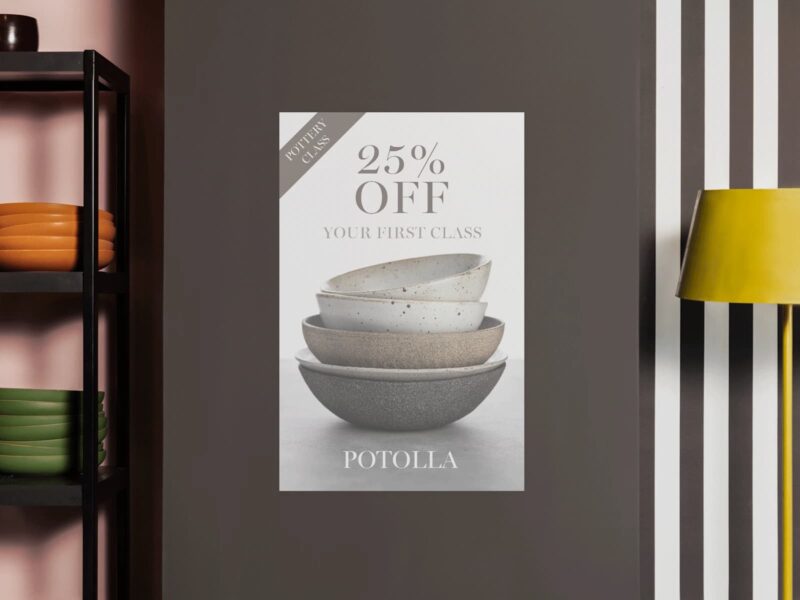 Wall cling advertising an introductory offer for pottery classes