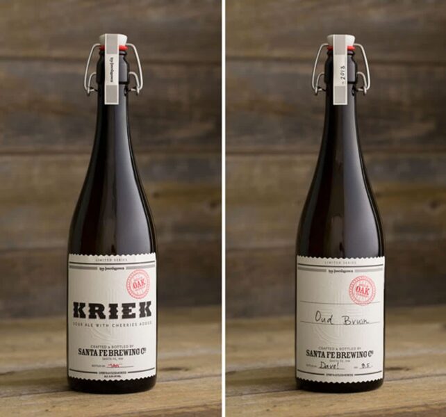 Beer bottle label design with a stamp and handwritten signature.