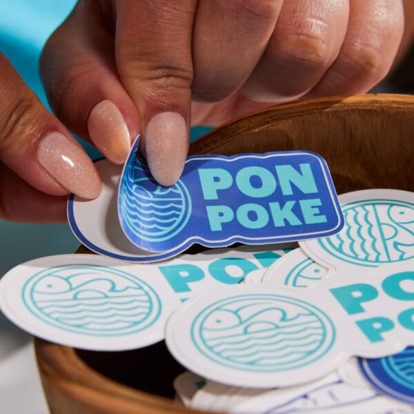 Blue logo printed on stickers