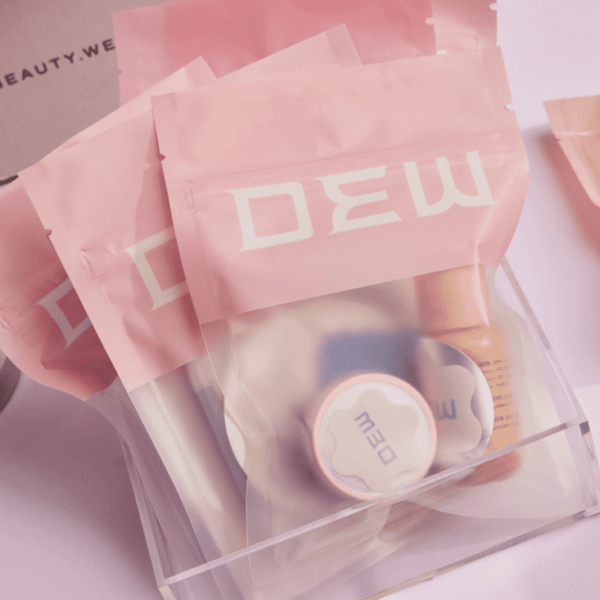 Light pink logo on beauty packaging