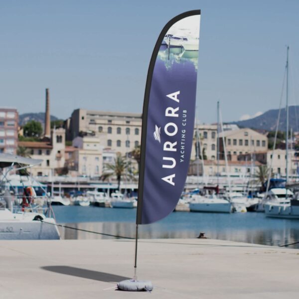 White logo on feather flag