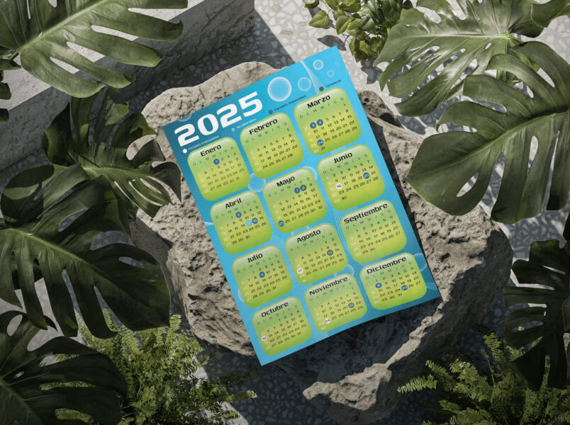 Frutiger Aero Revival graphic design trend 2026 in calendar design