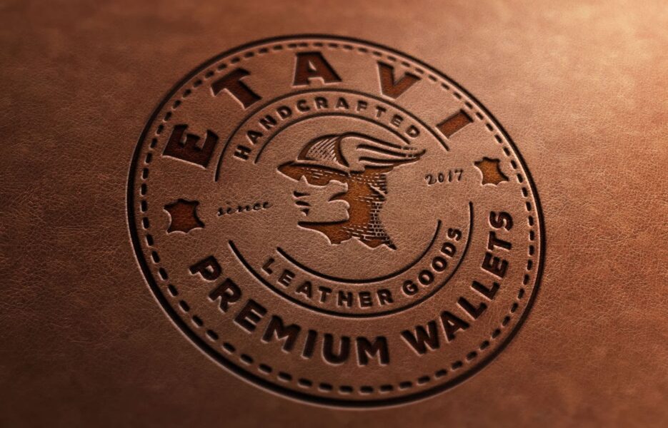 spherical stamp logo for a leather goods brand