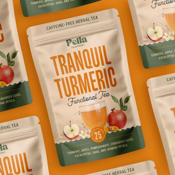 The color trend 2026 Tangerine Disco example on tumeric tea packaging examples