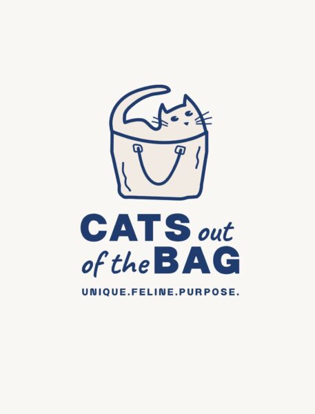 Illustration of cat and bag in a logo design