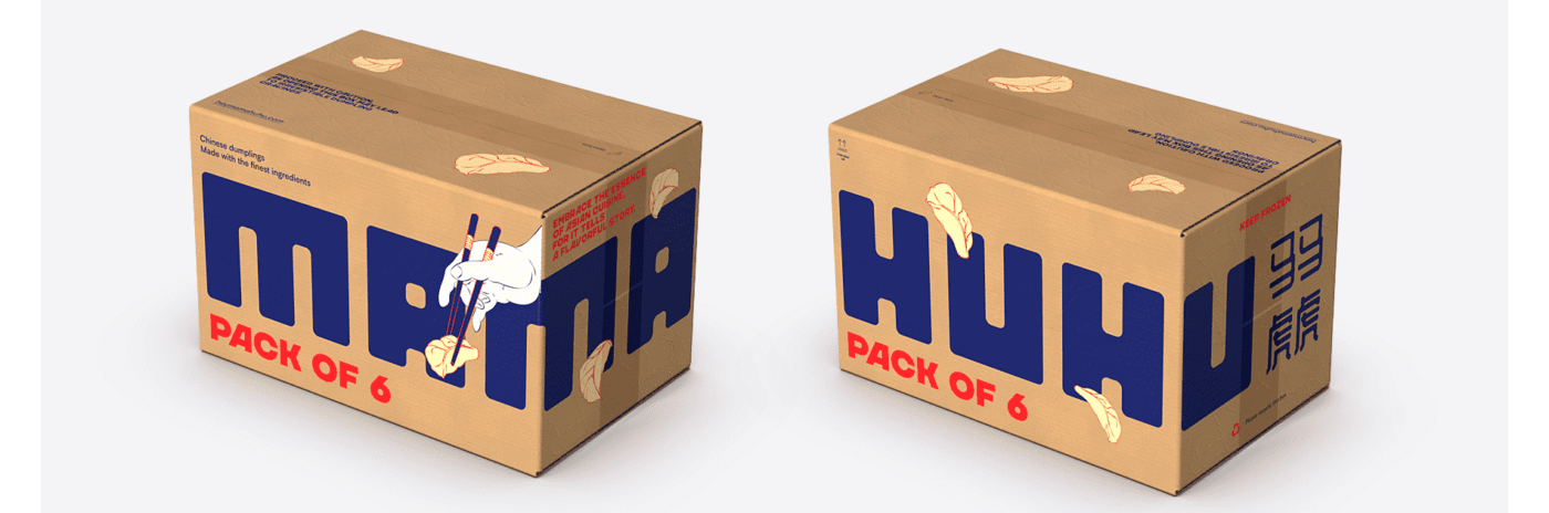 Box packaging design for a dumpling brand