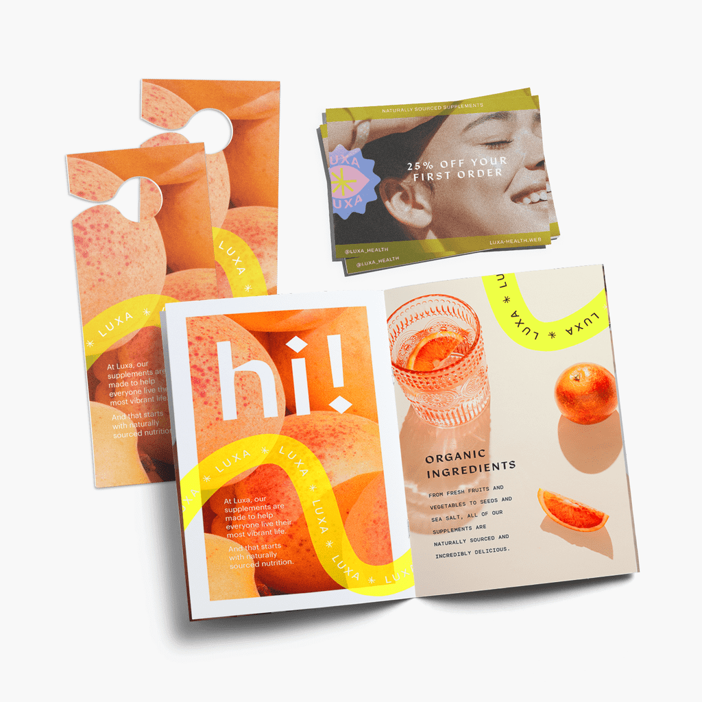 Example of brand identity with consistent color and style across marketing materials