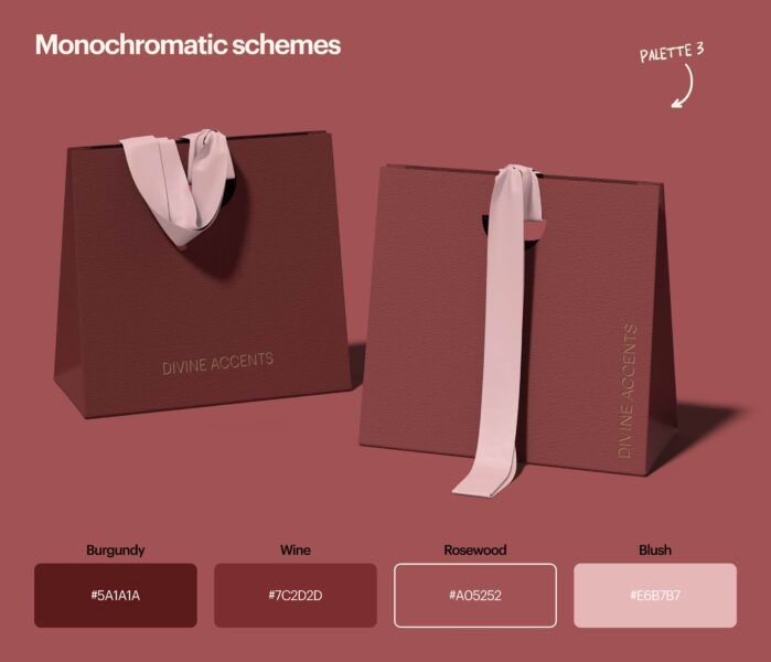 Burgundy, wine, rosewood and blush colors.