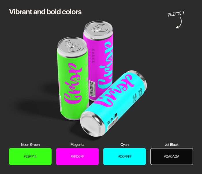 Neon green, magenta, cyan and jet black colors.