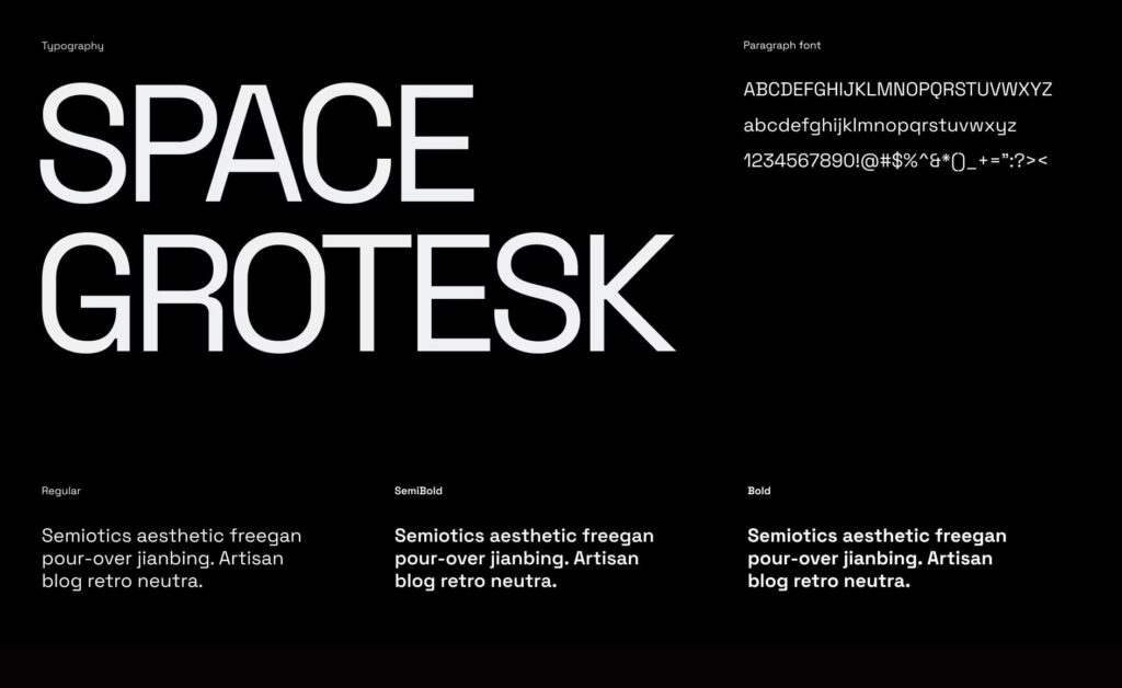 Brand typography section from brand identity presentation for Kahuna Connect, shows regular, semibold, bold and paragraph text examples