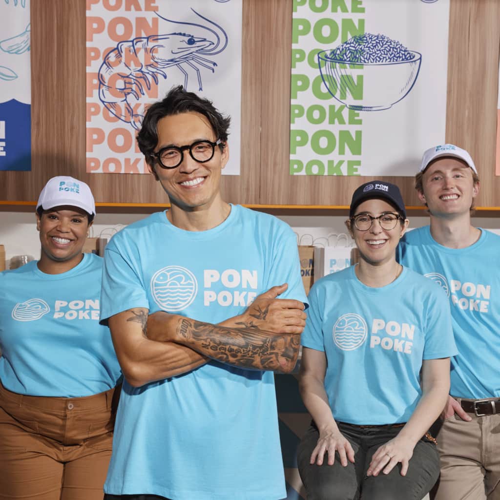 Branded custom T-shirts uniforms for a food and hospitality poke business