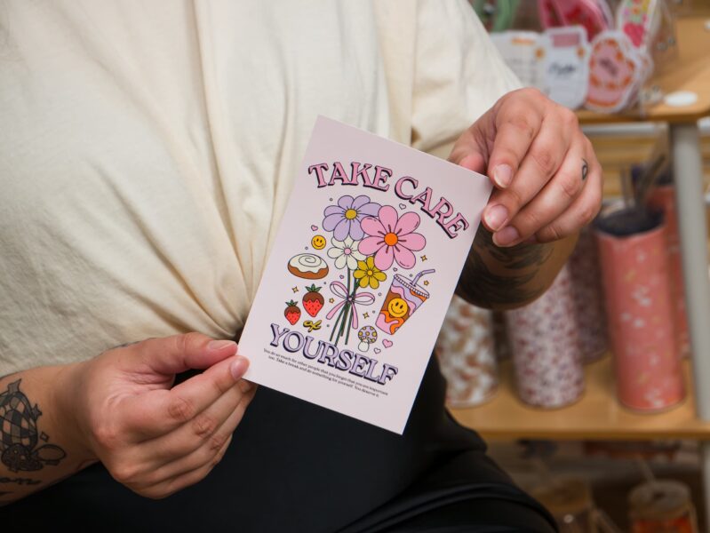 Flower illustrations on a postcard, visual elements of a brand