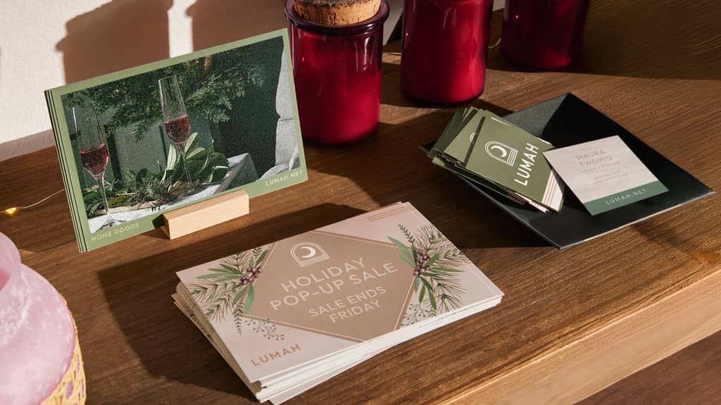 Brand color palette used for holiday marketing materials, branding elements