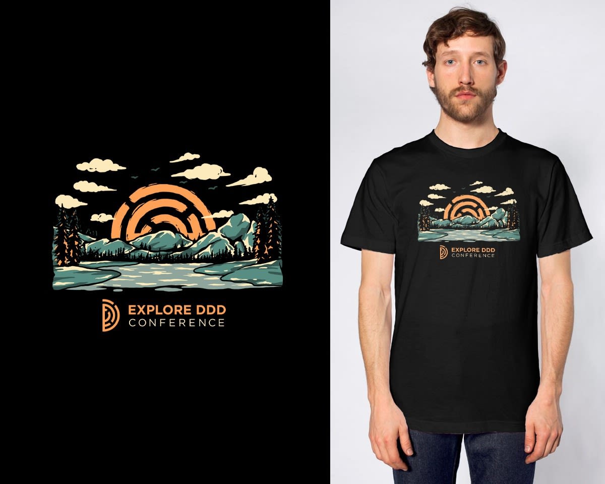 A modern conference T-shirt design created for the Explore DDD event.